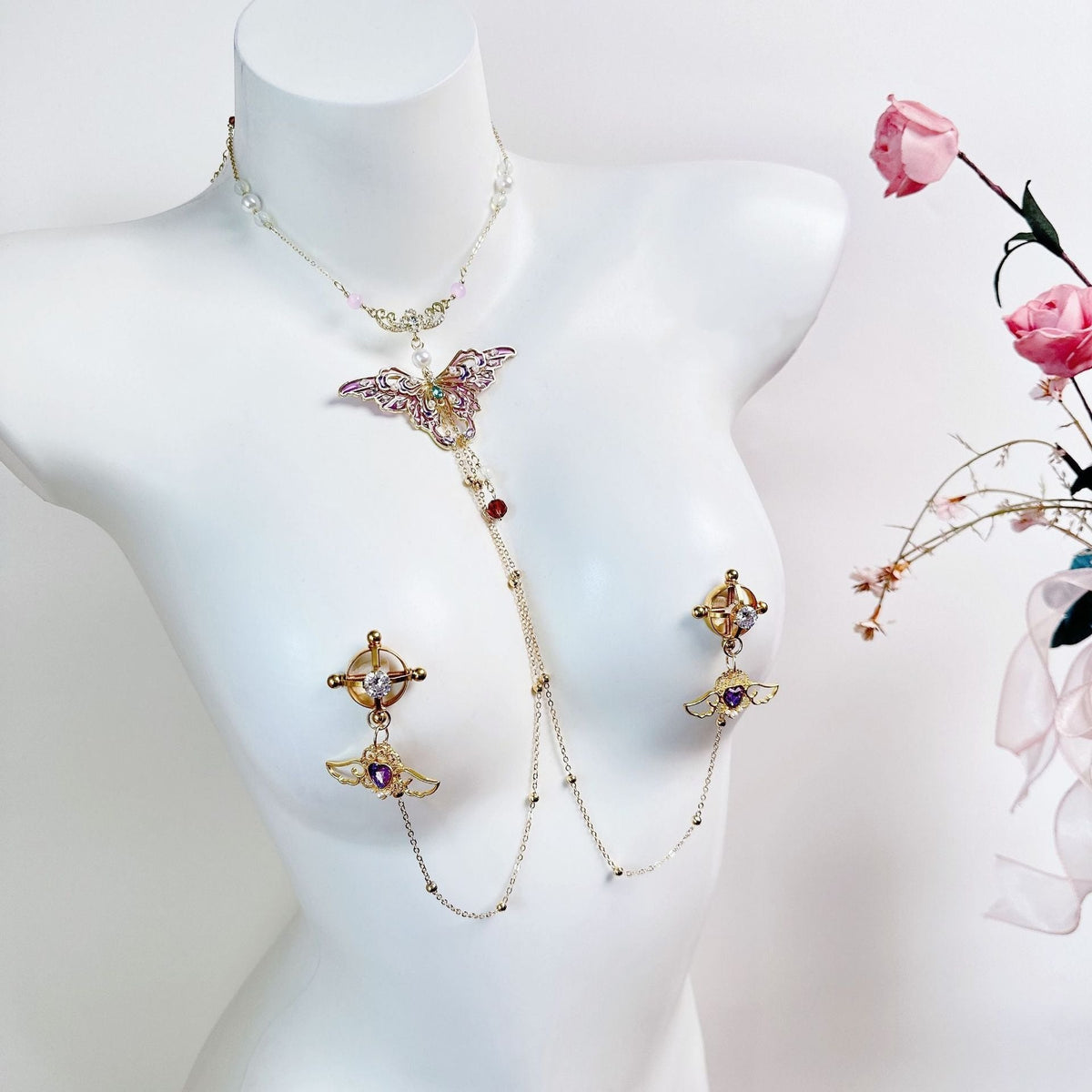 Butterfly Pendant Nipple Clamp Chain - Adjustable Nipple Toy