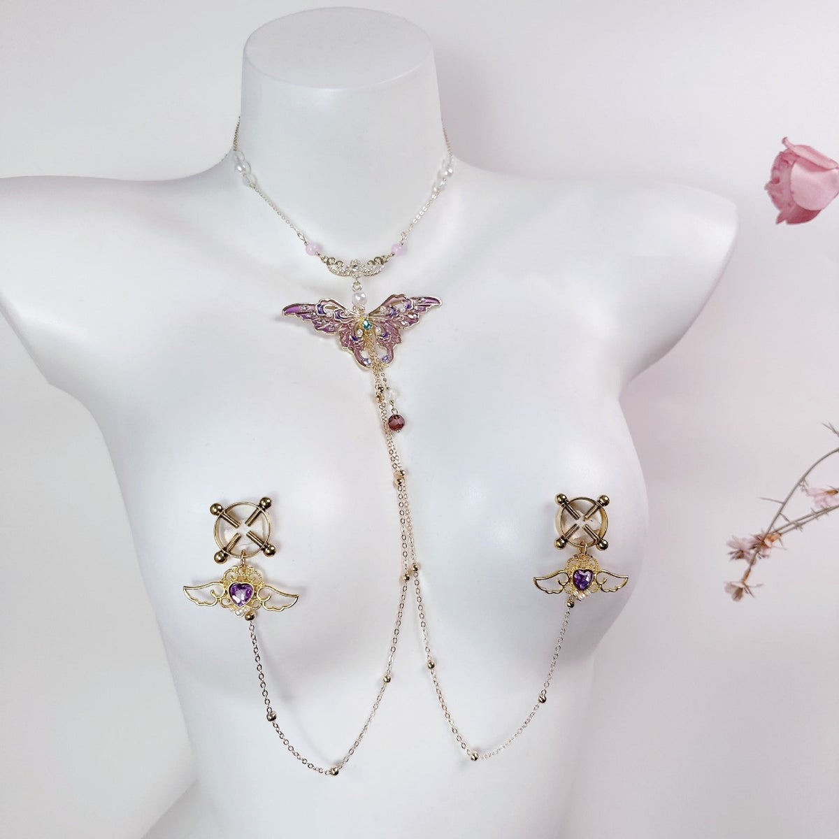 Butterfly Pendant Nipple Clamp Chain - Adjustable Nipple Toy