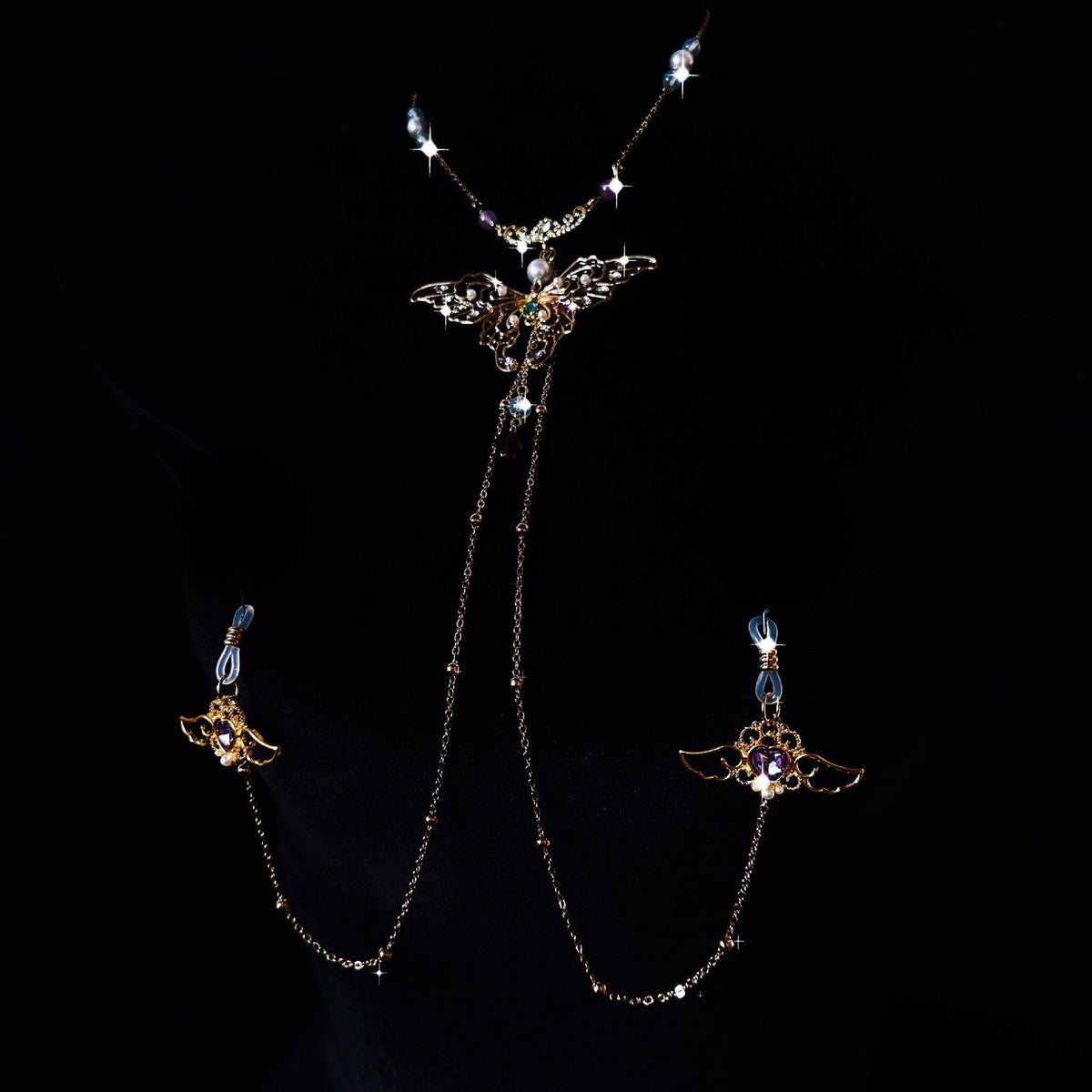 Butterfly Pendant Nipple Clamp Chain - Adjustable Nipple Toy
