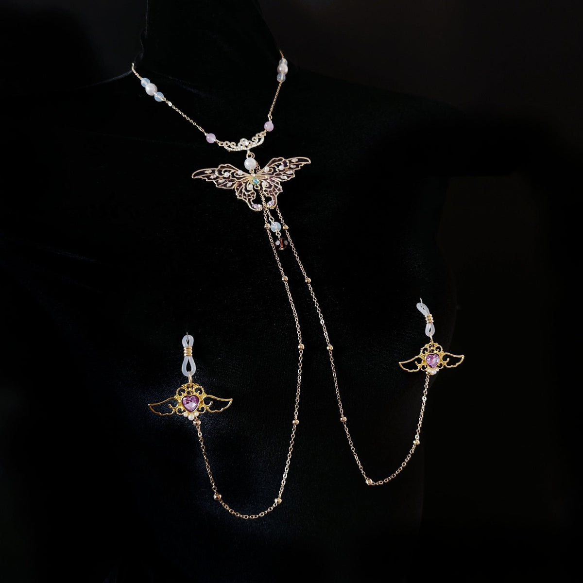 Butterfly Pendant Nipple Clamp Chain - Adjustable Nipple Toy