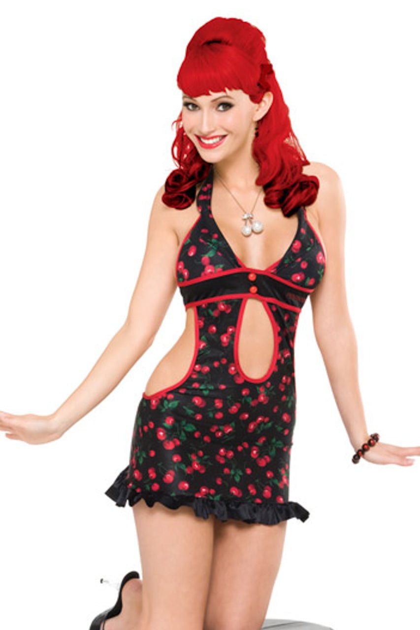 Cherry Print Cutout Chemise - Sexy Slip Nightgown