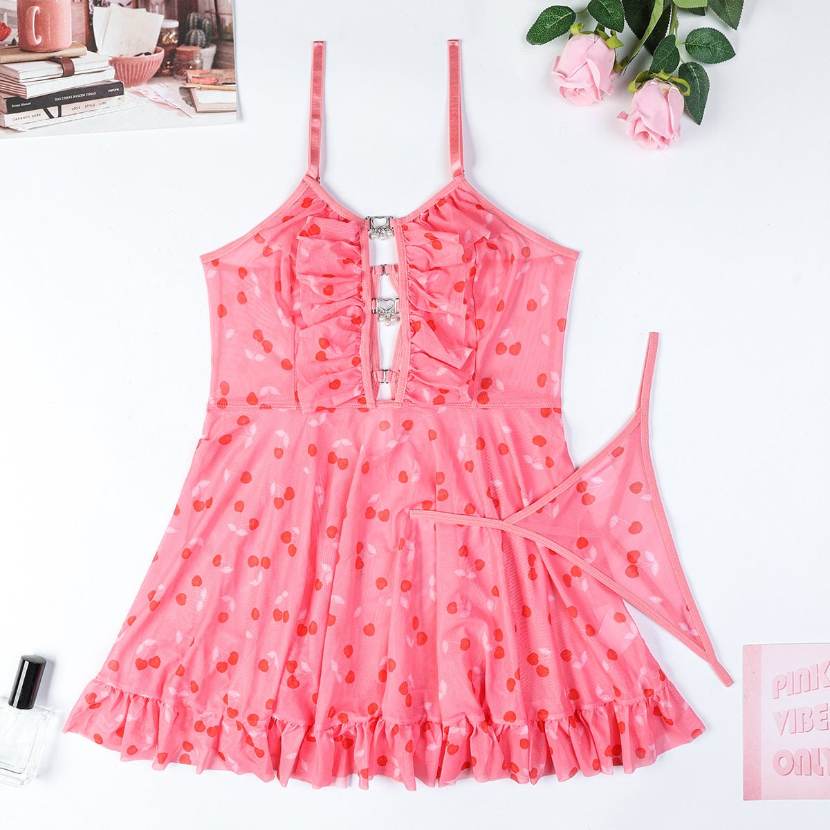 Cherry Print Mesh Babydoll - Sexy Babydoll Lingerie