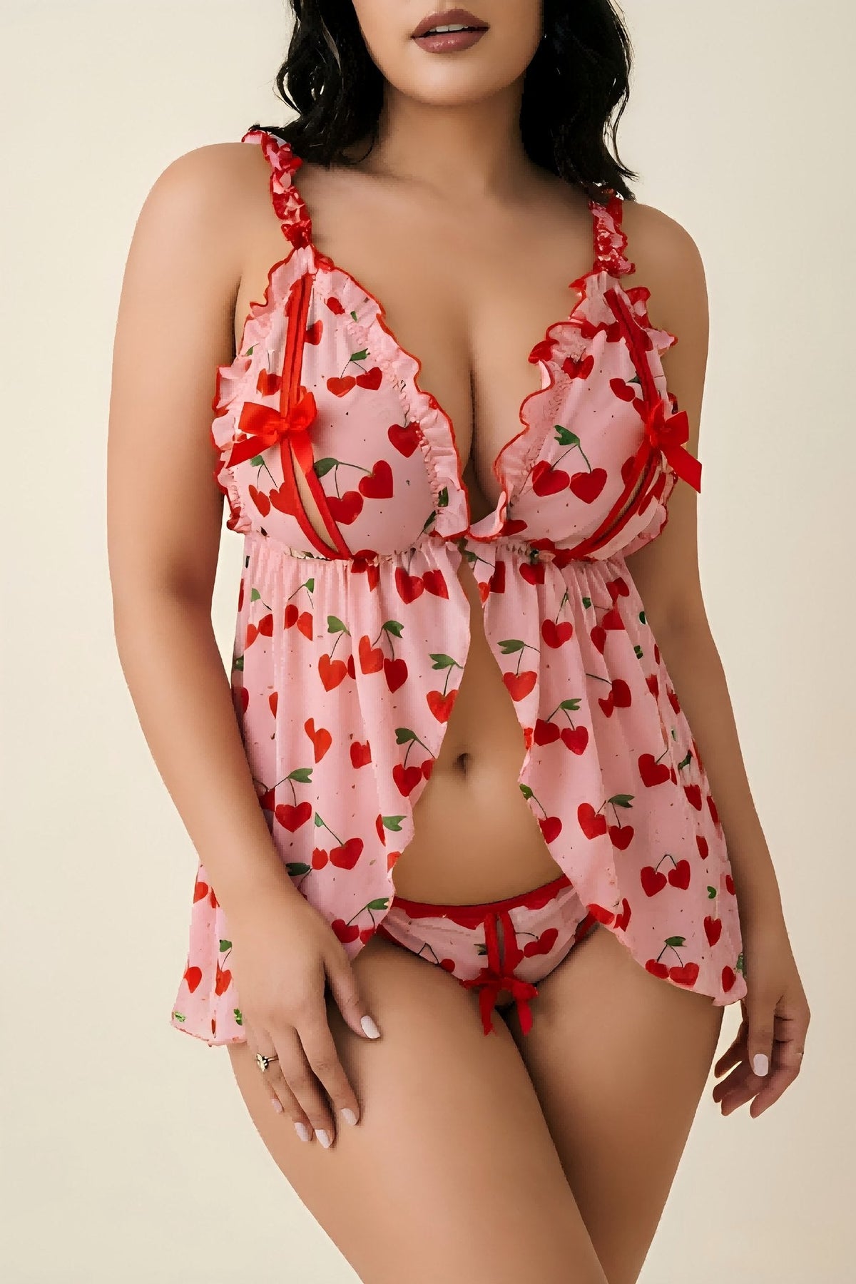 Cherry Print Plus Slip Dress - Sexy Babydoll Lingerie