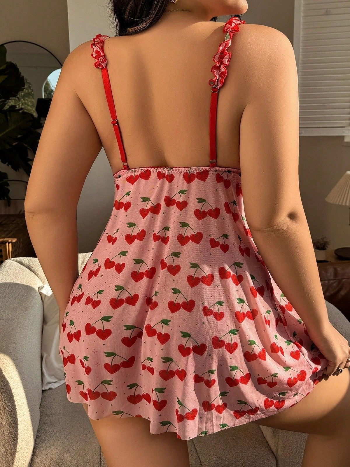 Cherry Print Plus Slip Dress - Sexy Babydoll Lingerie