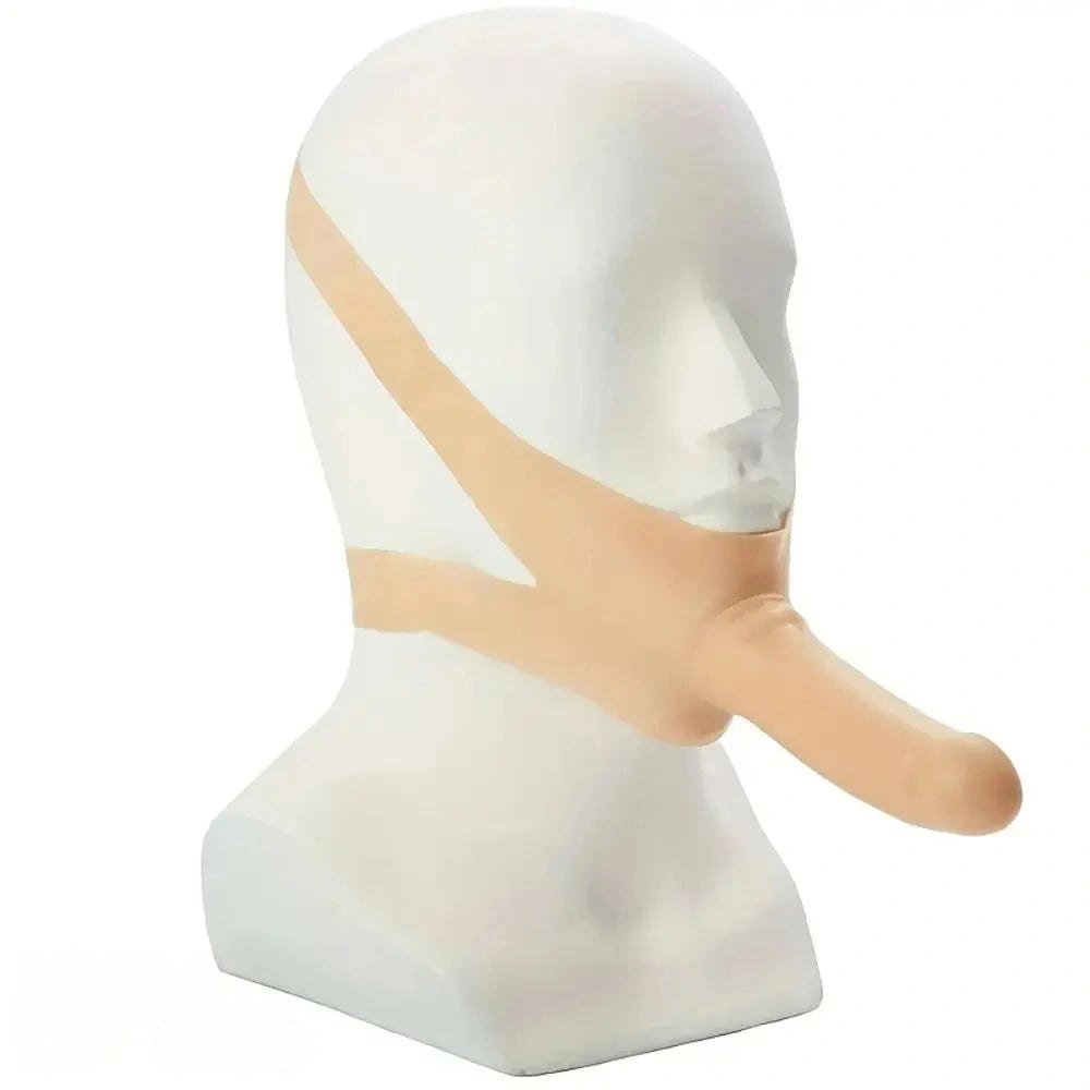 Chin Harness Strap-On Dildo 14 in - Hands-Free Face Strap-On