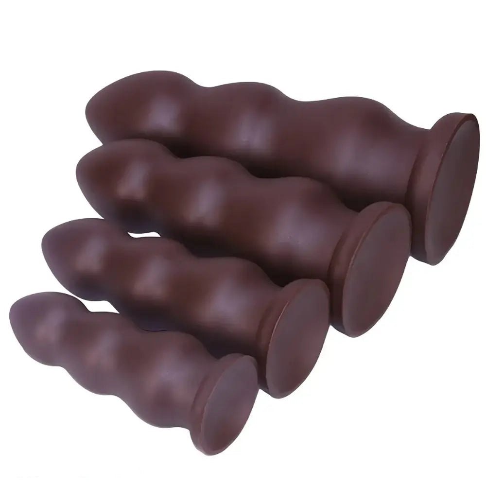 Chocolate Ribbed Anal Dildo - Ribbed Silicone Anal Dildo