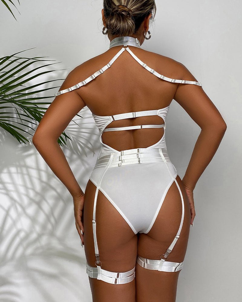 Choker Mesh Bodysuit With Garter - Lingerie Bodysuit for Women