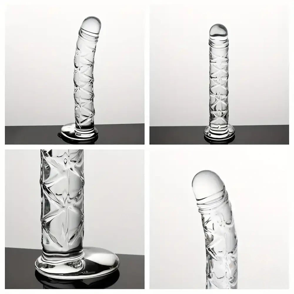Clear Crystal Glass Dildo 6 in - Textured Glass Dildo