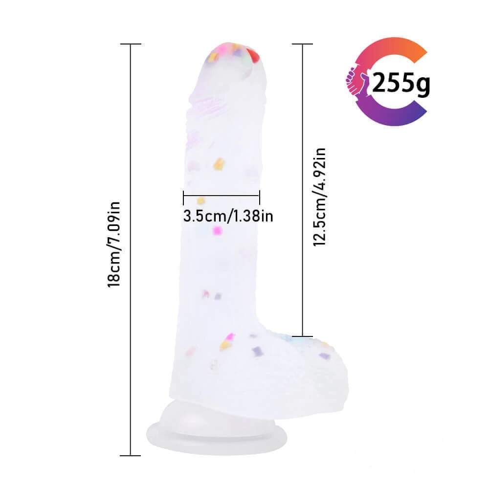 Clear Dildo with Color Fleck Accents - Suction Cup Dildo