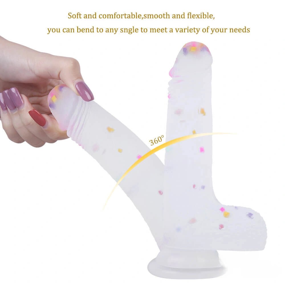 Clear Dildo with Color Fleck Accents - Suction Cup Dildo