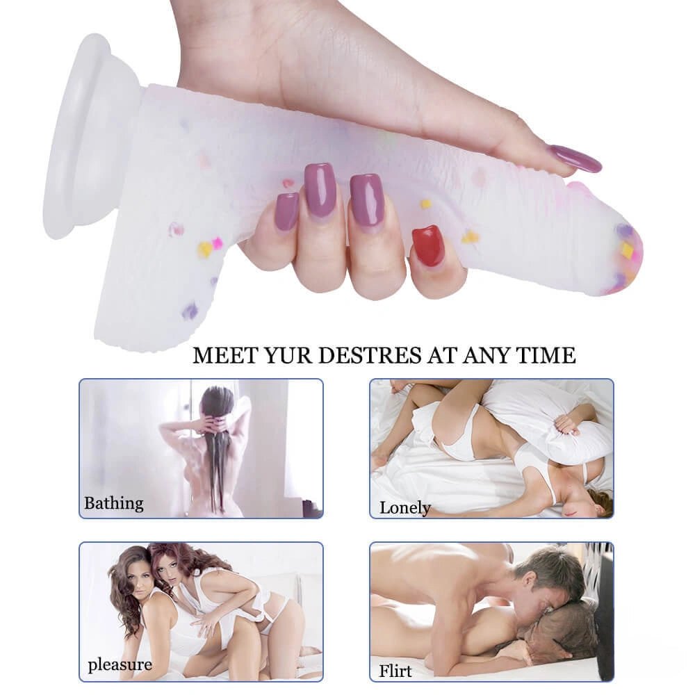 Clear Dildo with Color Fleck Accents - Suction Cup Dildo