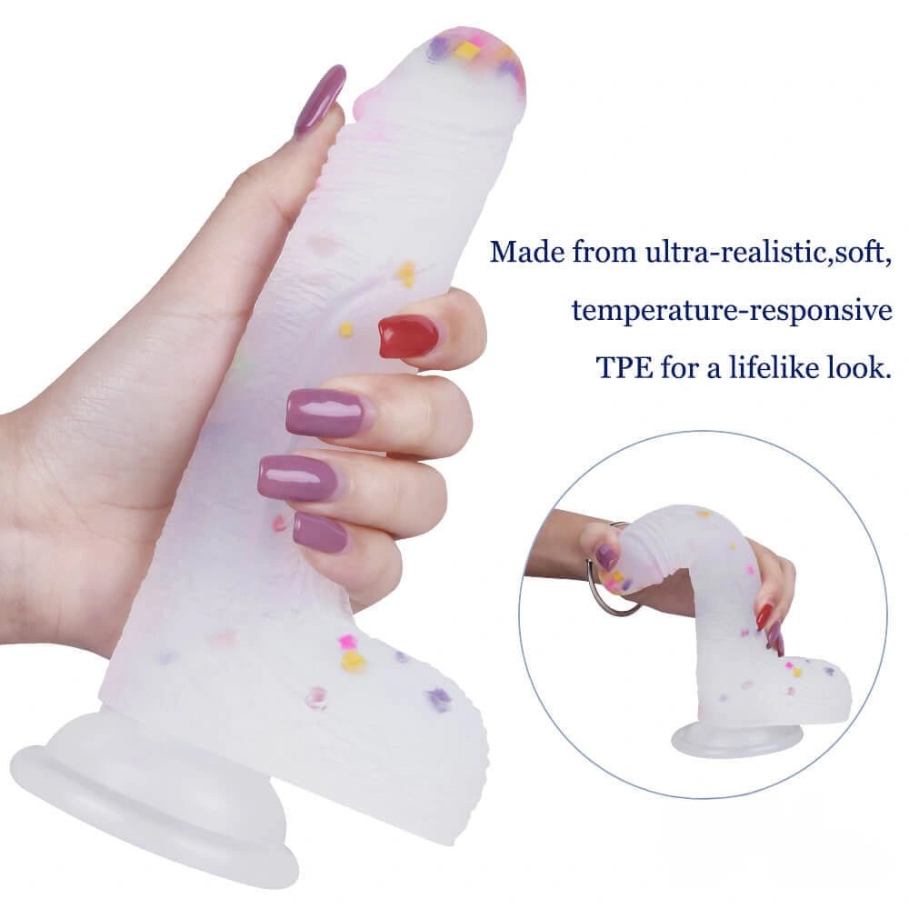 Clear Dildo with Color Fleck Accents - Suction Cup Dildo