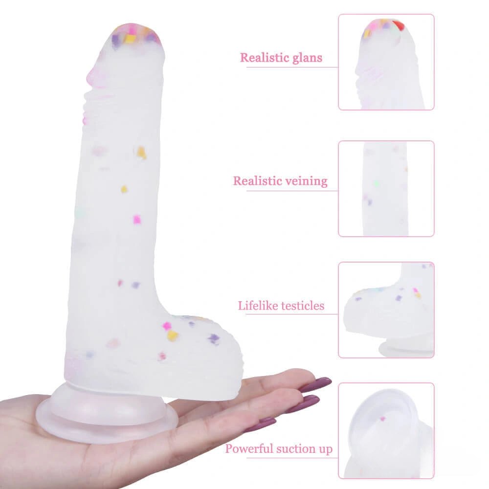 Clear Dildo with Color Fleck Accents - Suction Cup Dildo