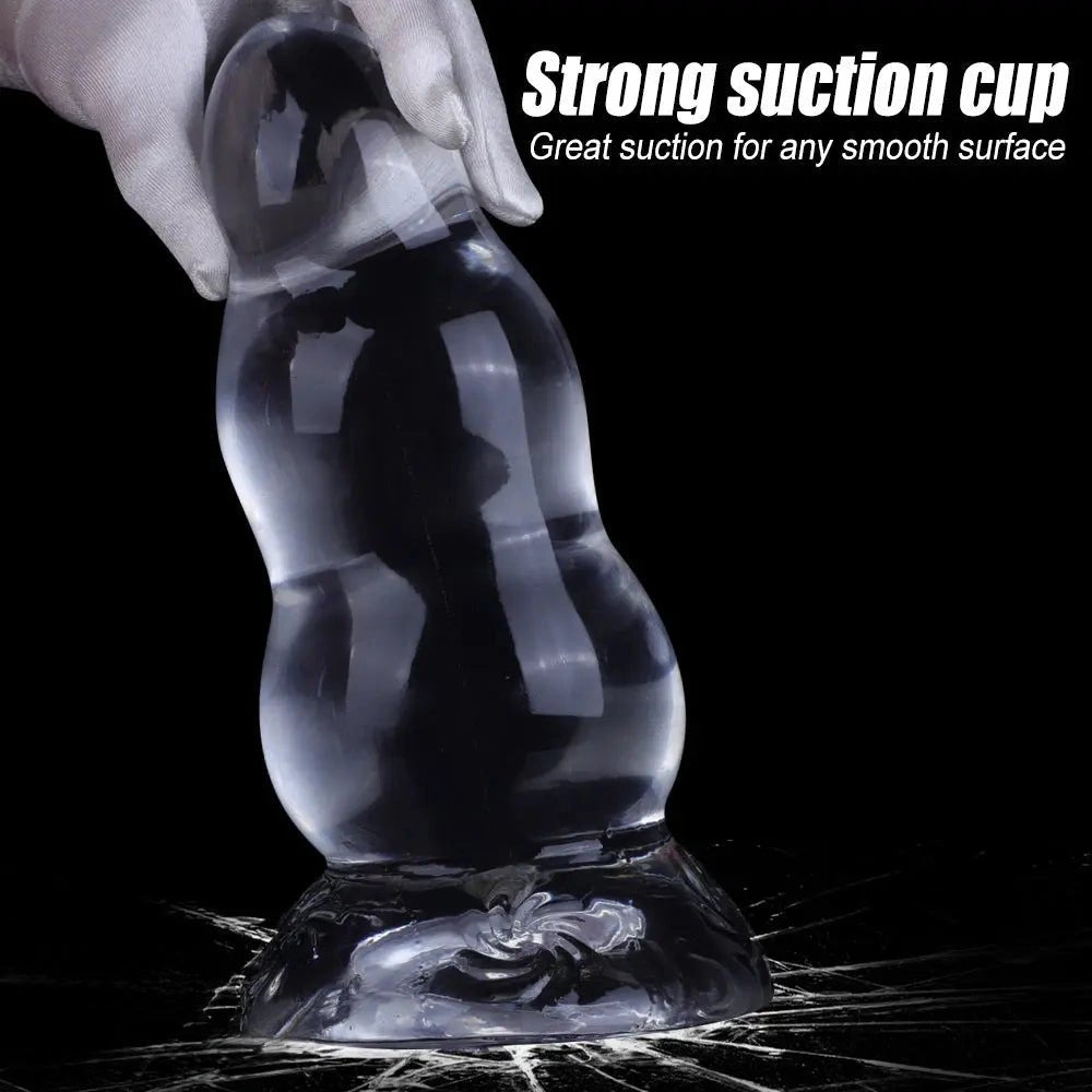 Clear Ribbed TPE Suction Cup Dildo - Transparent Suction Dildo