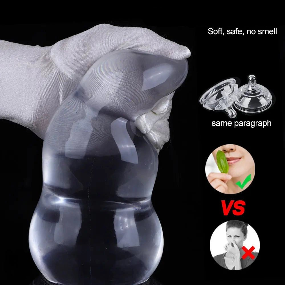 Clear Ribbed TPE Suction Cup Dildo - Transparent Suction Dildo