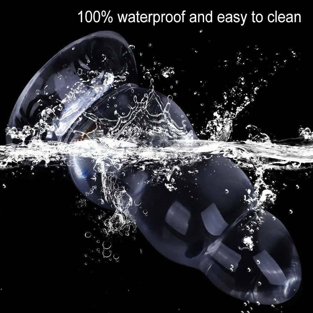Clear Ribbed TPE Suction Cup Dildo - Transparent Suction Dildo