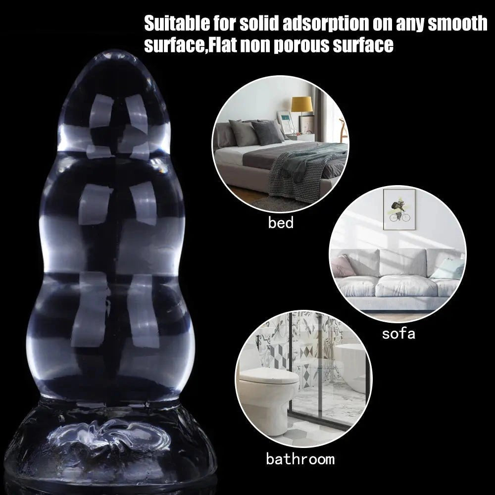 Clear Ribbed TPE Suction Cup Dildo - Transparent Suction Dildo