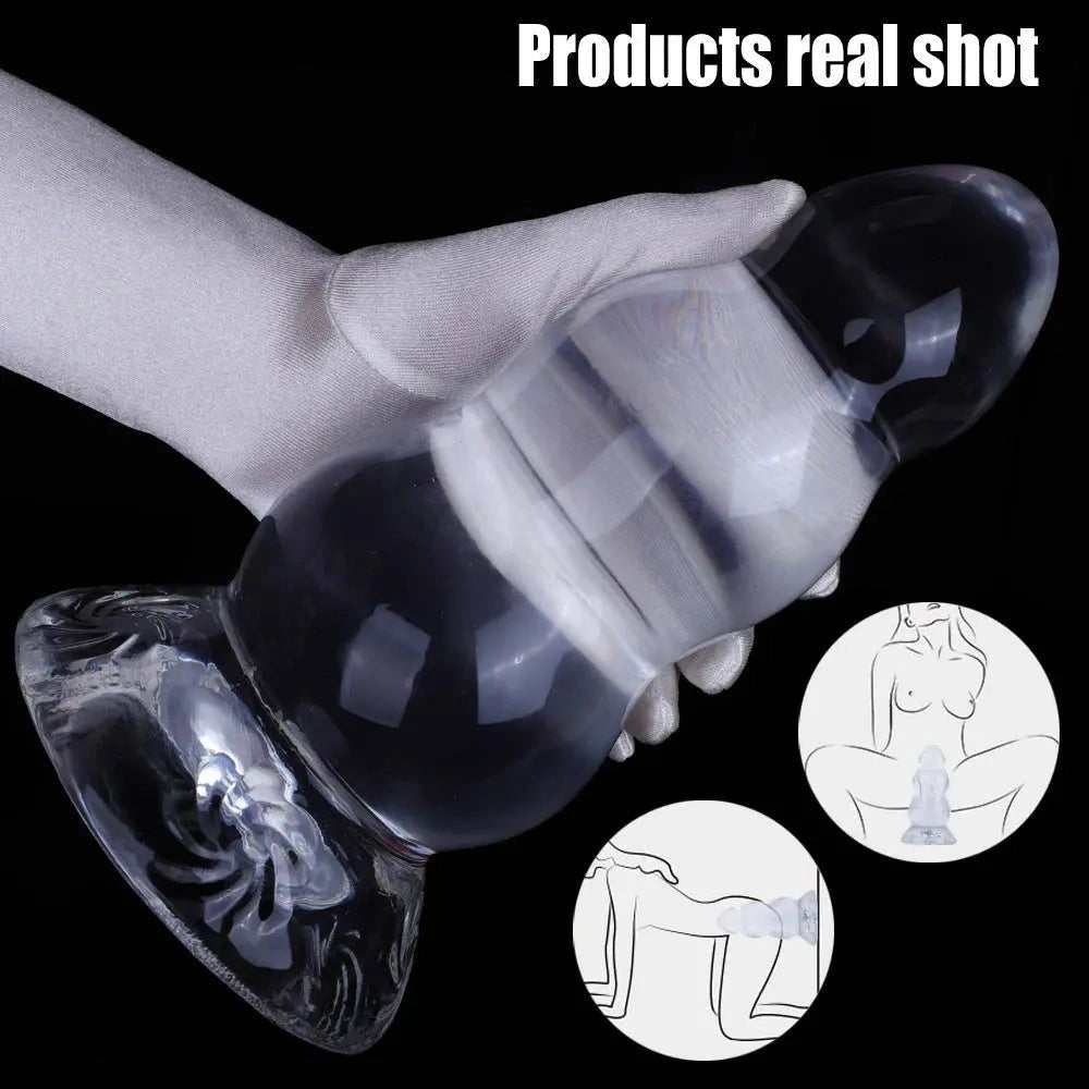 Clear Ribbed TPE Suction Cup Dildo - Transparent Suction Dildo