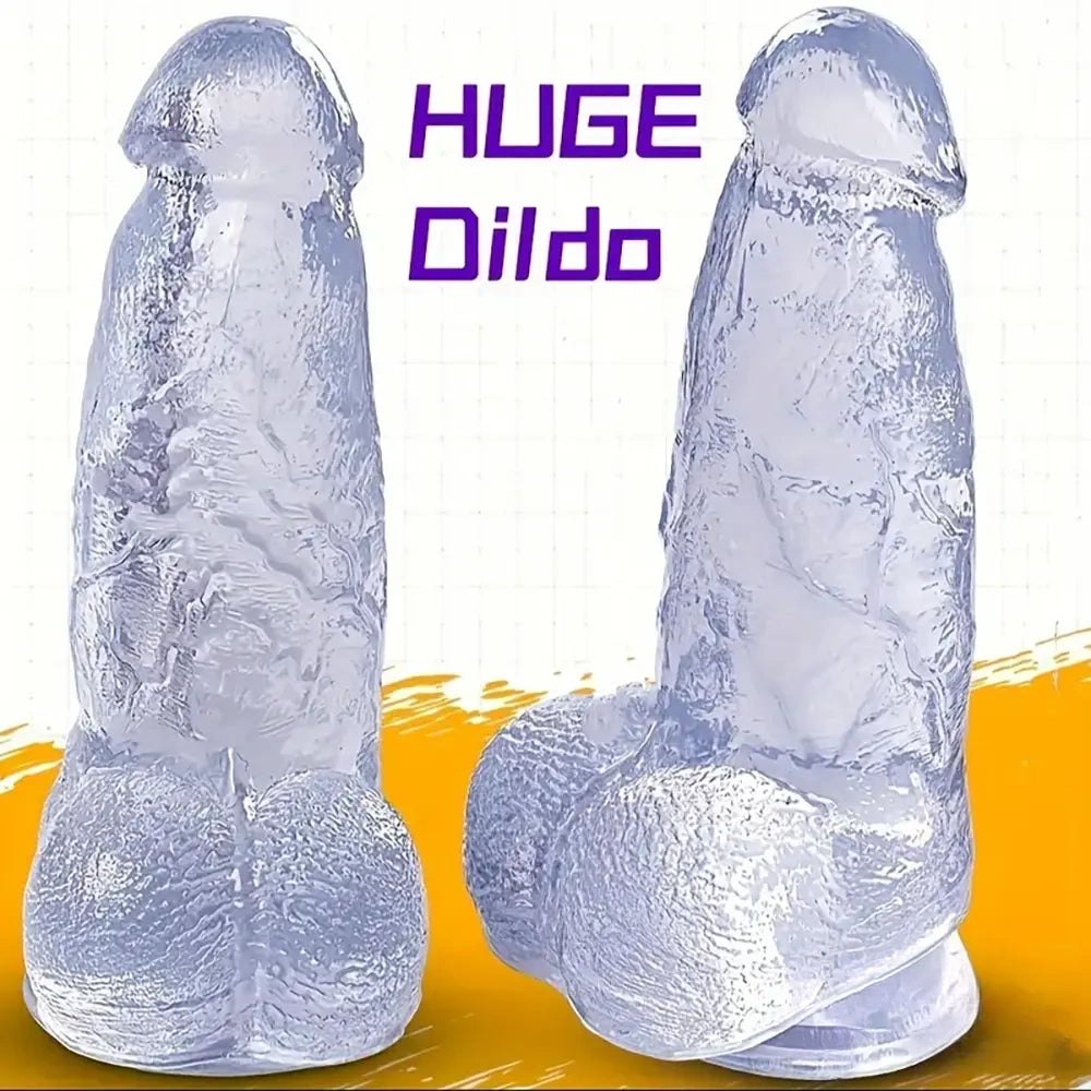 Clear Rubber Realistic Dildo 9.25 in - Big Silicone-Style Dildo