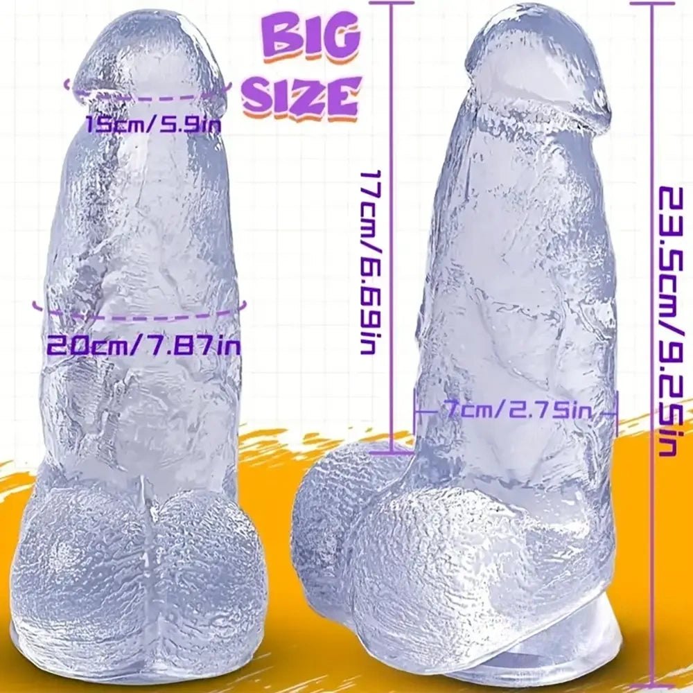 Clear Rubber Realistic Dildo 9.25 in - Big Silicone-Style Dildo