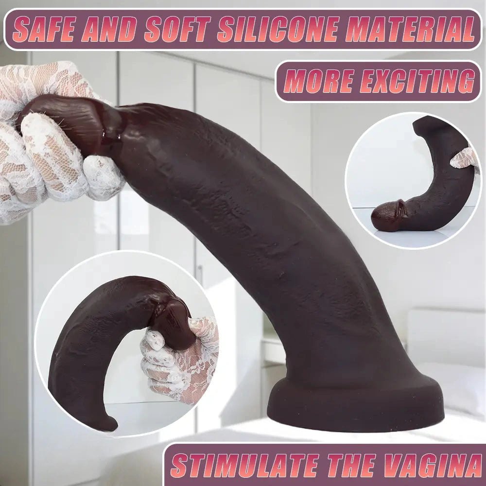 Coffee Realistic Suction Dildo - G-Spot Big Dildo 10 in
