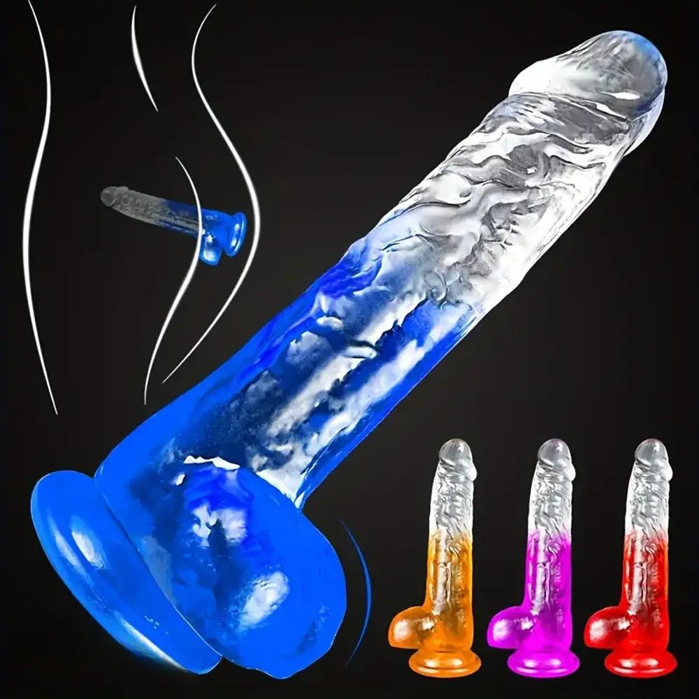 Colorful Textured Fantasy Dildo - Transparent TPE Realistic Dildo