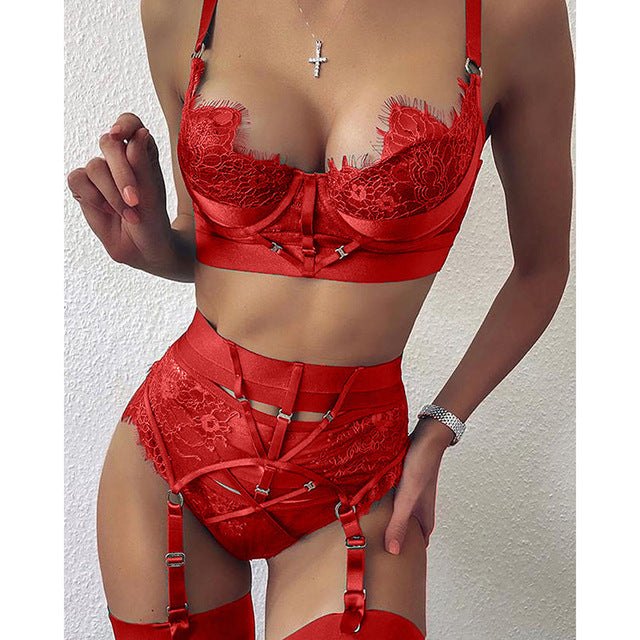 Corset-Style Satin Lace Bra Set - Lingerie Set for Women
