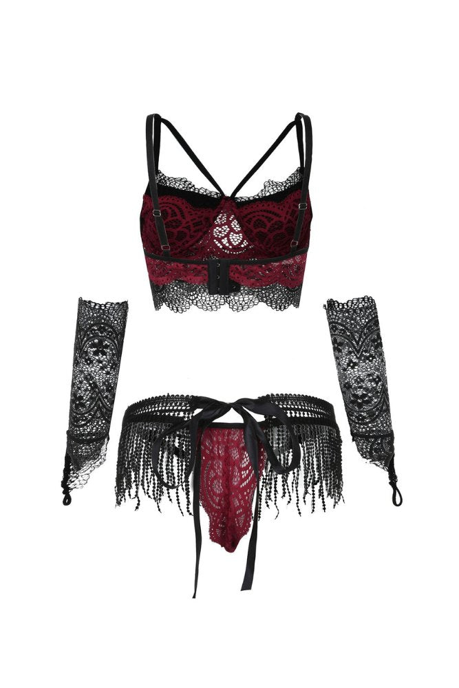 Crochet Lace Tassel Skirt Set - Bra and Panty Set