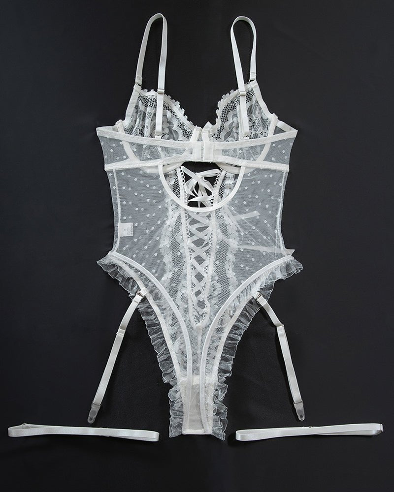 Cross Strap Cutout Lace Bodysuit - Lingerie Bodysuit for Women