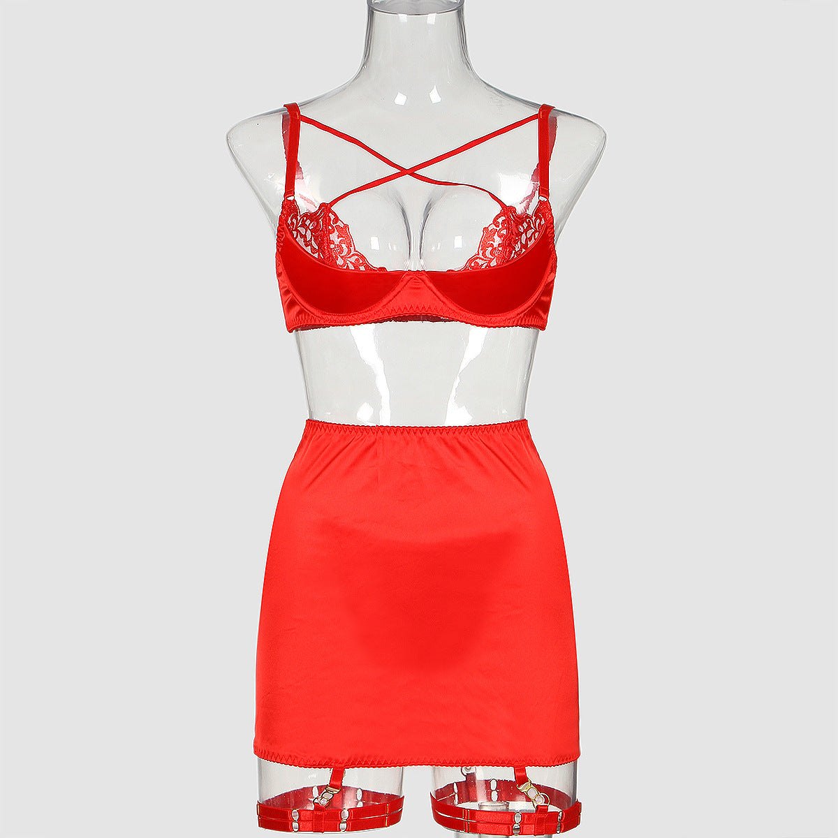 Cross Strap Harness Five-Piece - Bra and Panty Set