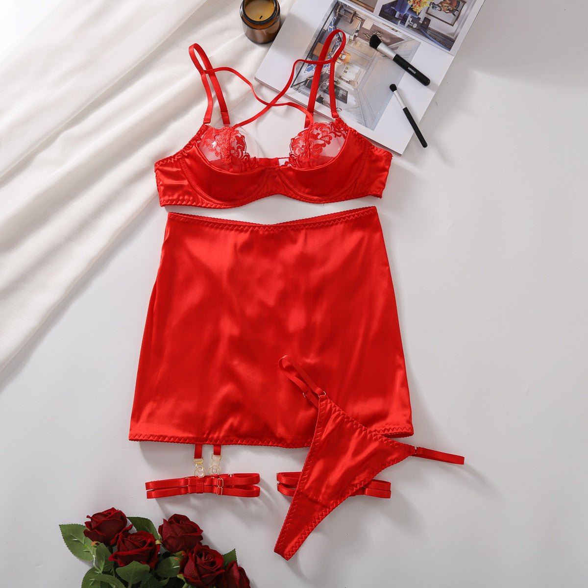 Cross Strap Harness Five-Piece - Bra and Panty Set