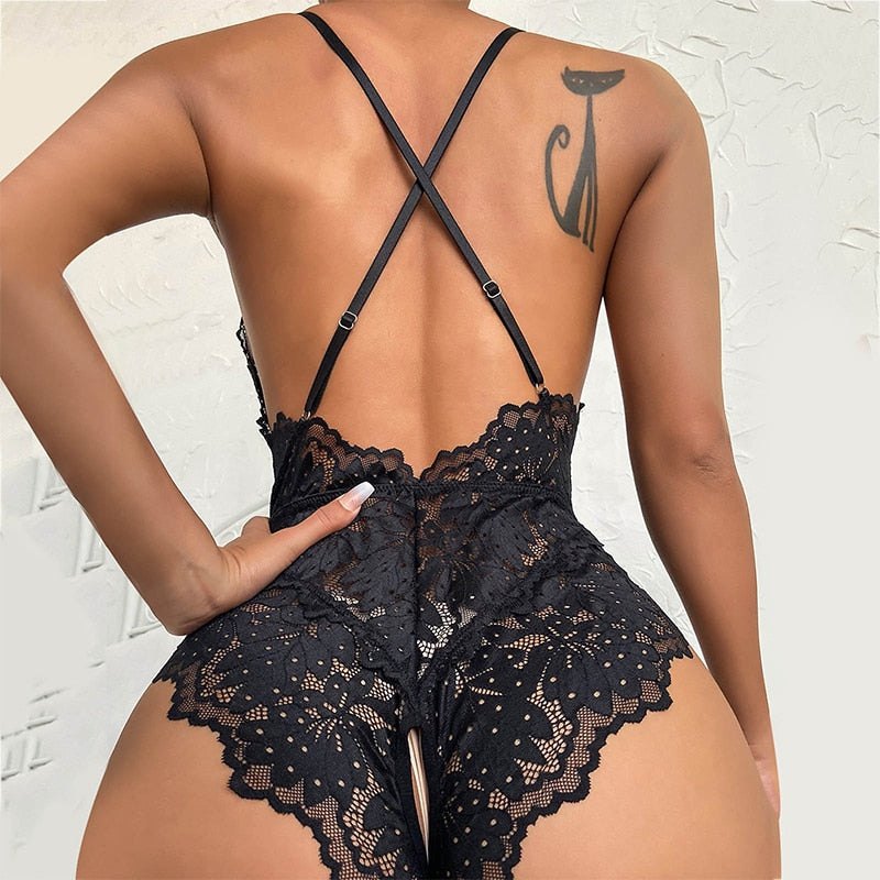Crotchless Floral Bow Teddy - One Piece Lingerie