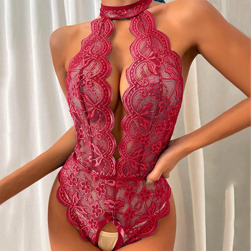 Crotchless Lace Lingerie - Bra and Panty Set