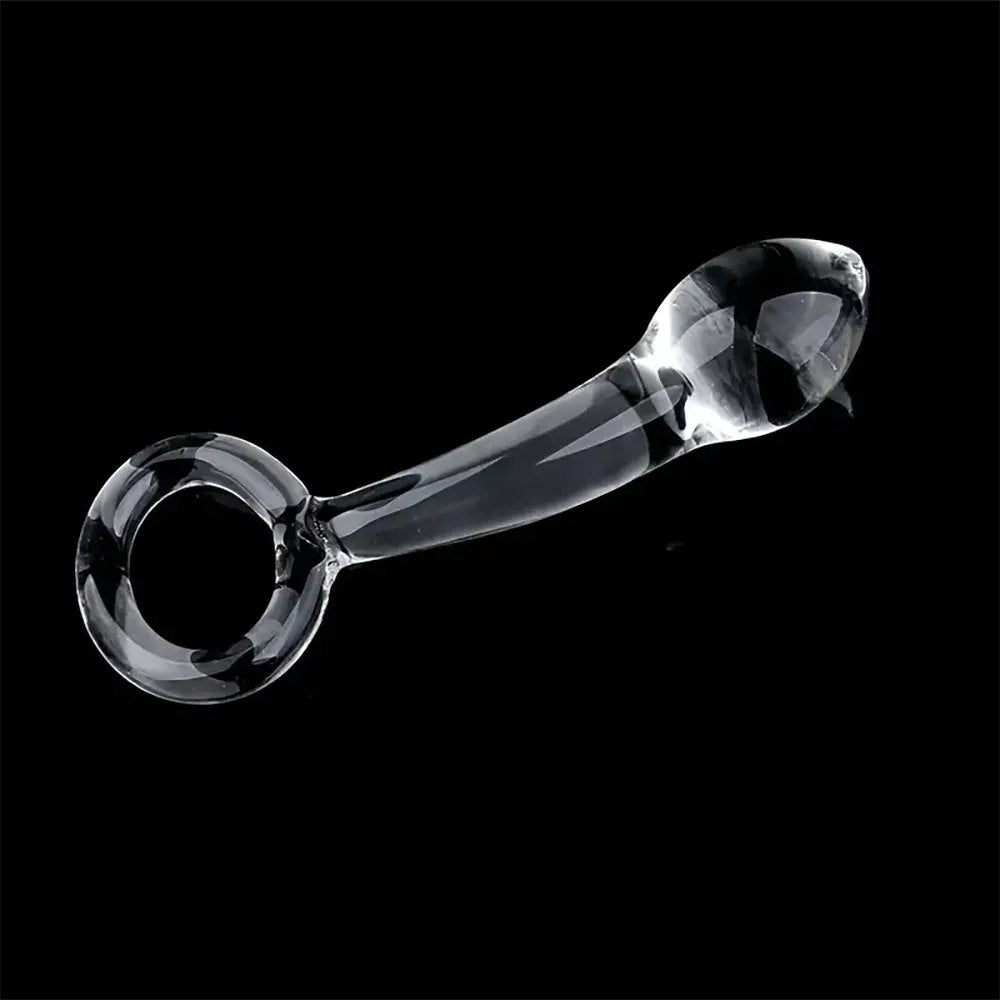 Crystal Glass Pull Ring Dildo - Clear Glass Dildo