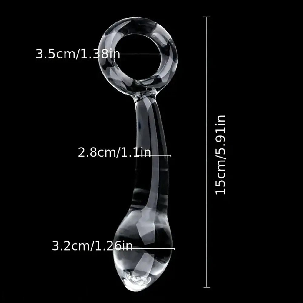 Crystal Glass Pull Ring Dildo - Clear Glass Dildo