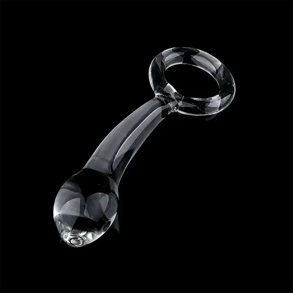 Crystal Glass Pull Ring Dildo - Clear Glass Dildo