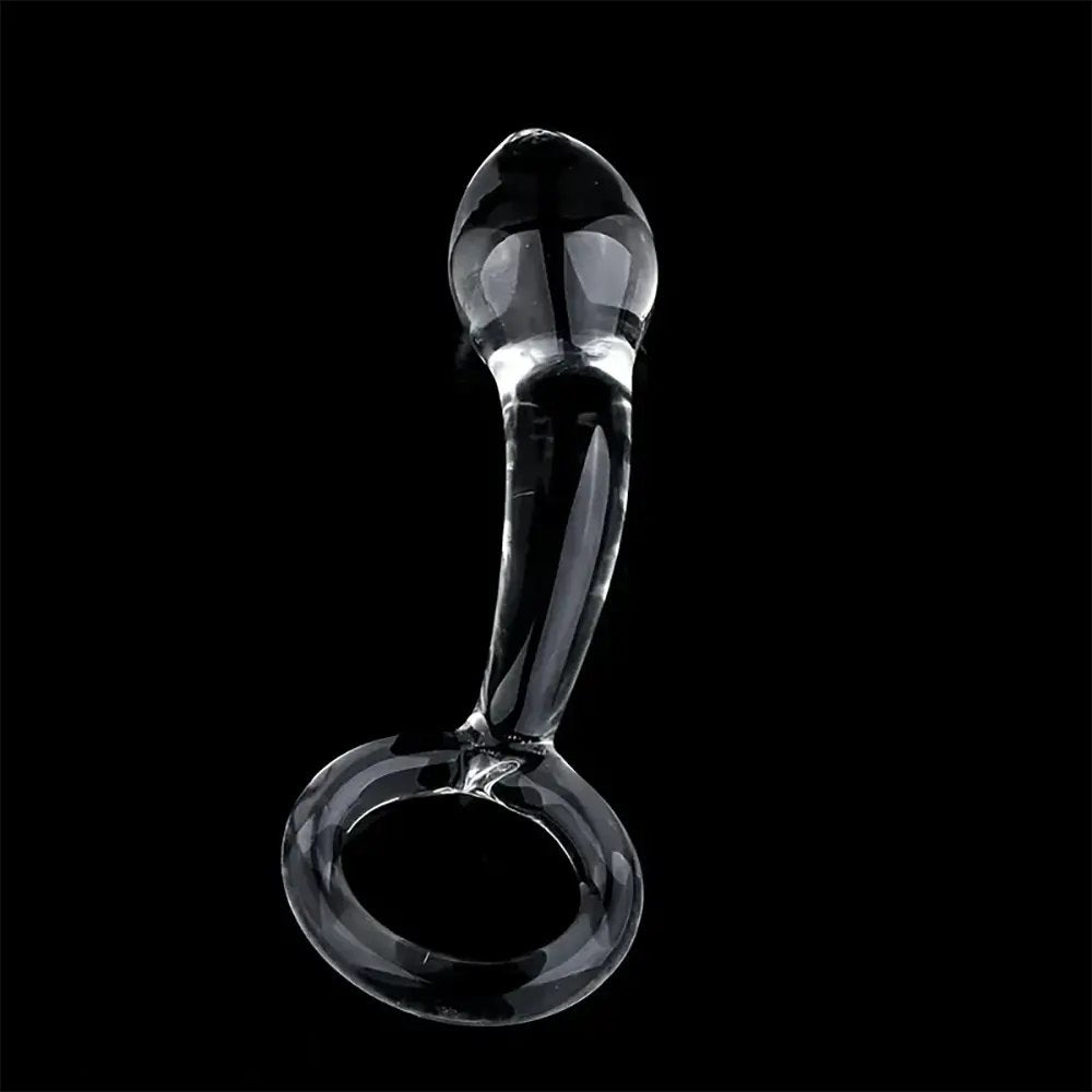 Crystal Glass Pull Ring Dildo - Clear Glass Dildo