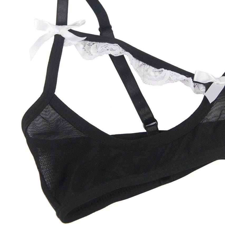 Cupless Lace Maid Bra Set with Choker - Maid Lingerie