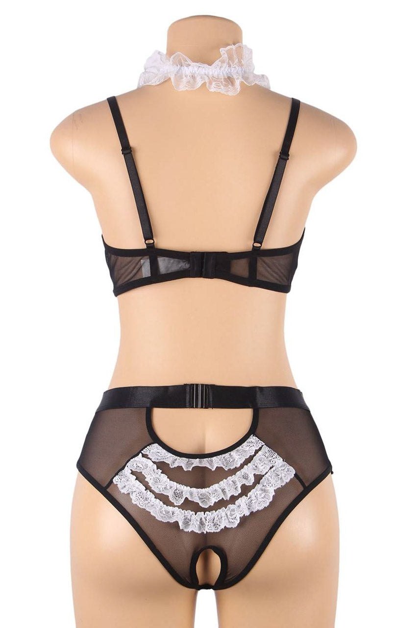 Cupless Lace Maid Bra Set with Choker - Maid Lingerie