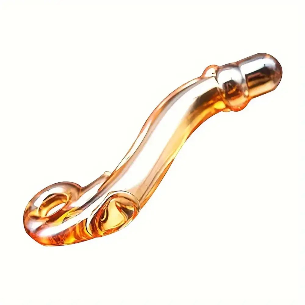 Curved Amber Glass Dildo - Curved Glass Anal Dildo