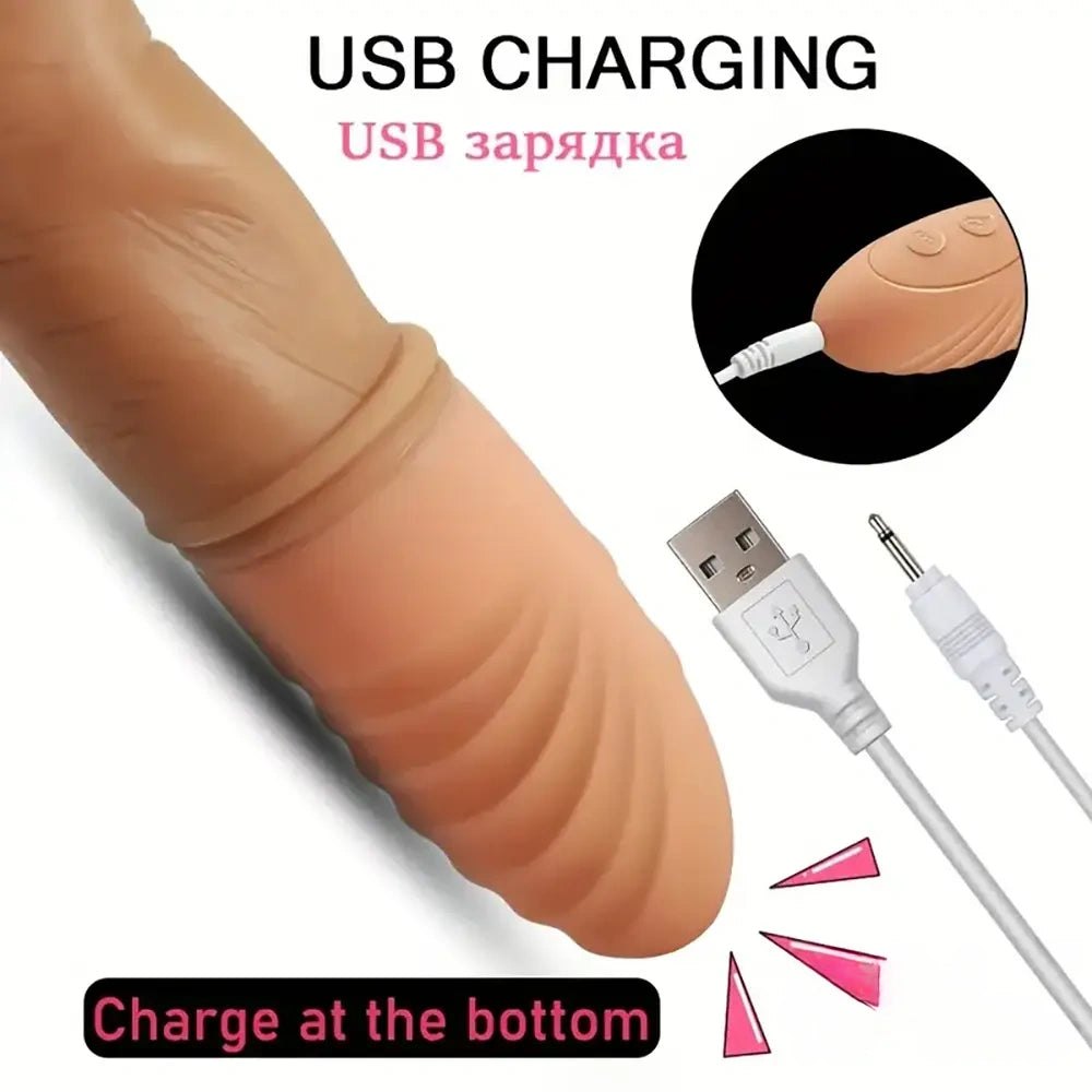 Curved Finger Vibrating G-Spot Dildo - Vibrating Thrusting Dildo