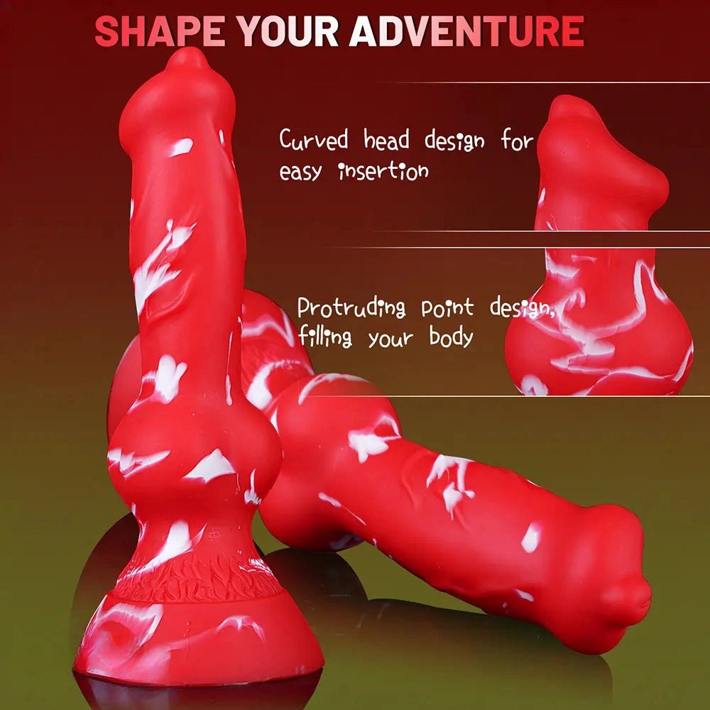 Curved Knot Silicone Dildo - Red Animal Style Dildo
