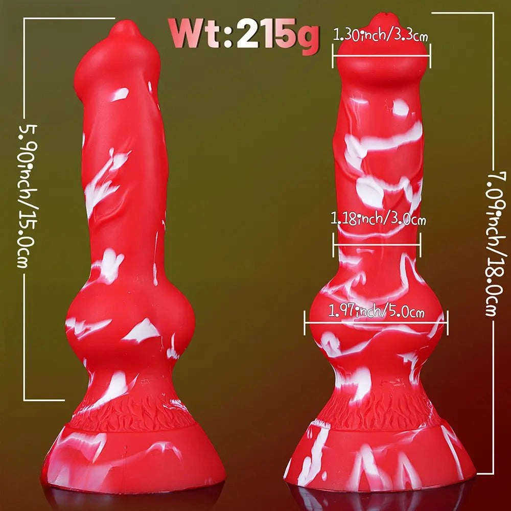 Curved Knot Silicone Dildo - Red Animal Style Dildo