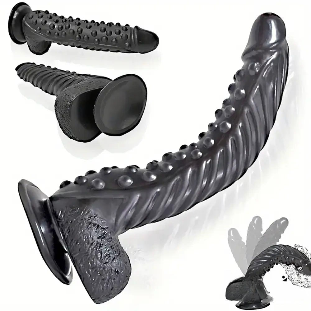 Curved Textured G-Spot Dildo - Black PVC G-Spot Dildo