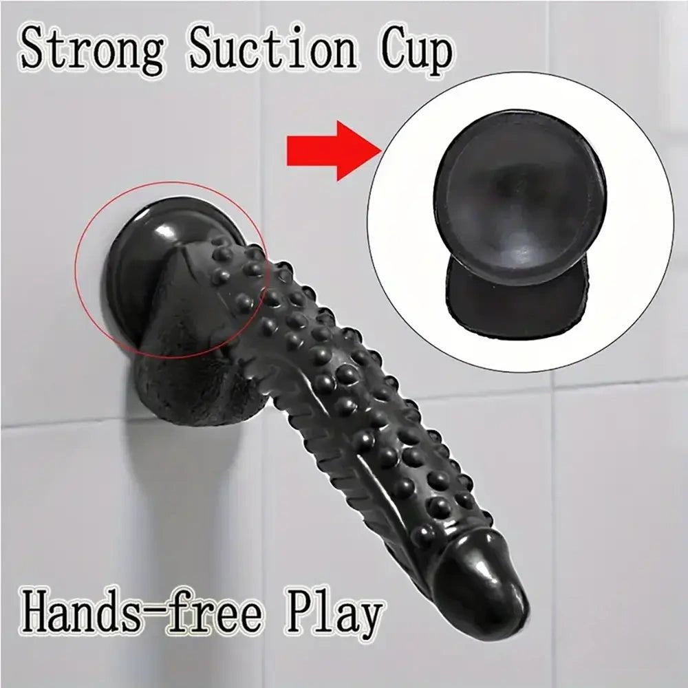 Curved Textured G-Spot Dildo - Black PVC G-Spot Dildo