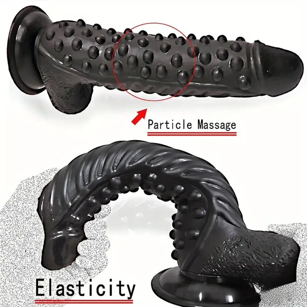 Curved Textured G-Spot Dildo - Black PVC G-Spot Dildo