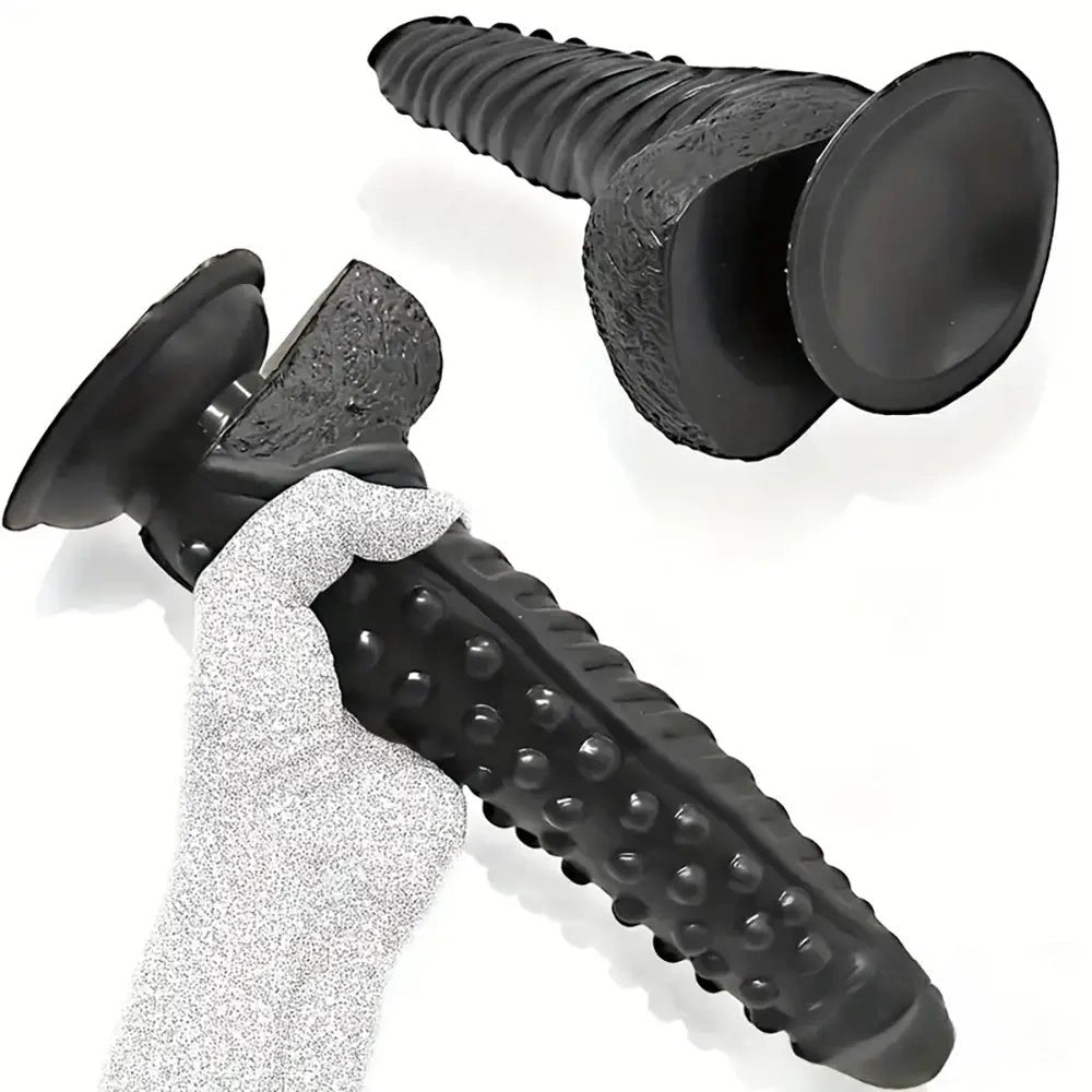 Curved Textured G-Spot Dildo - Black PVC G-Spot Dildo