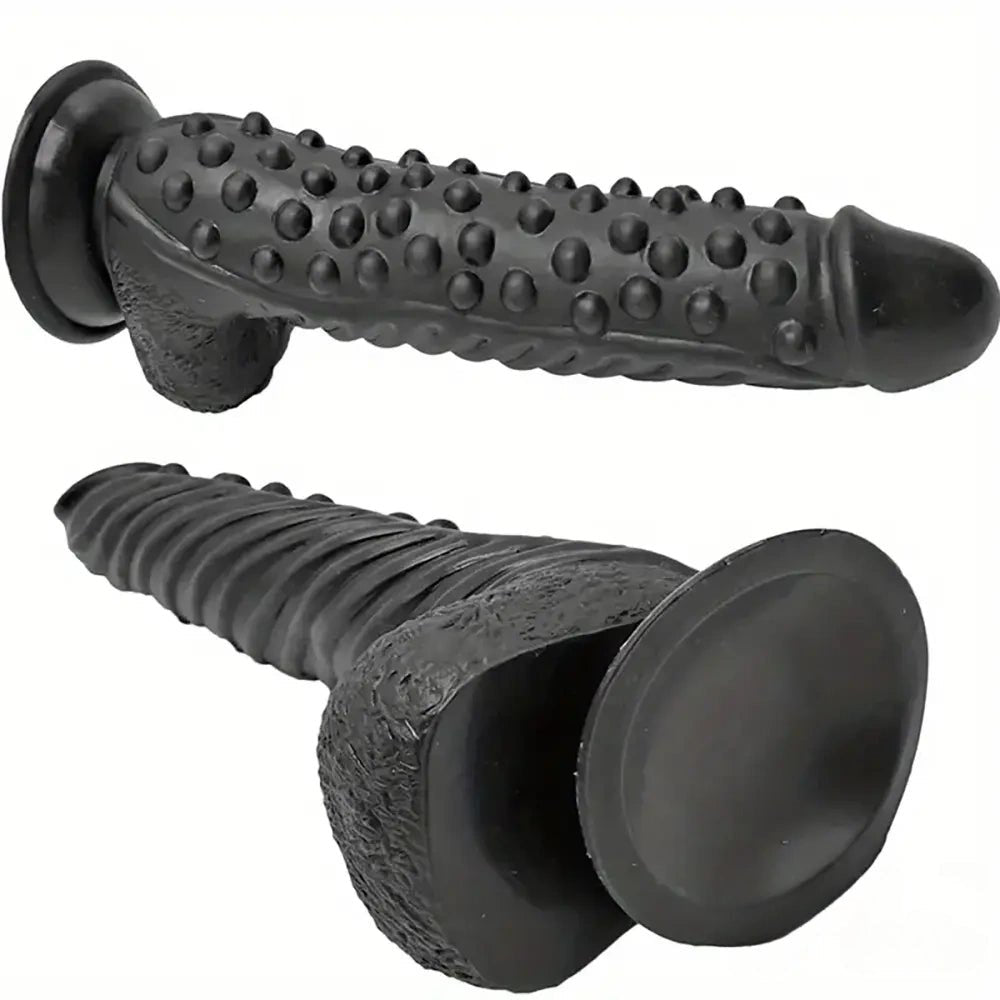 Curved Textured G-Spot Dildo - Black PVC G-Spot Dildo