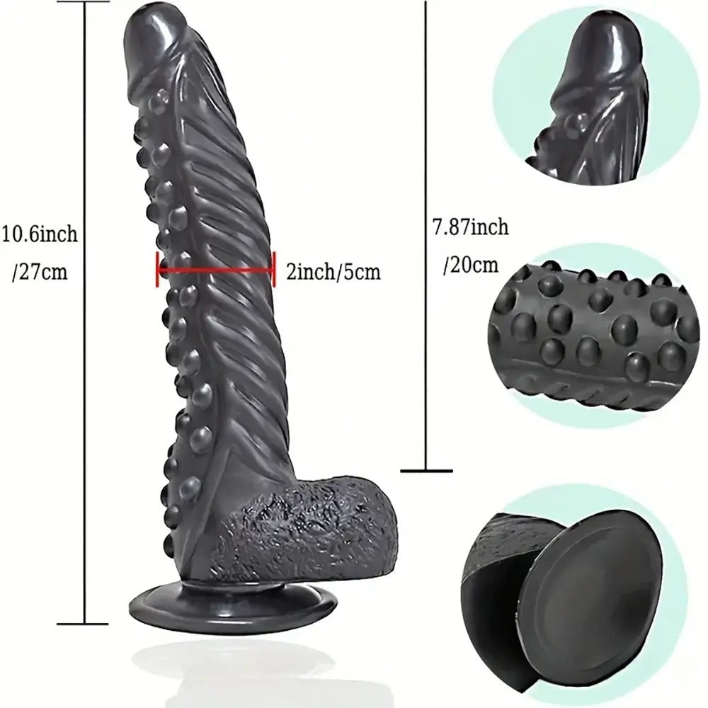 Curved Textured G-Spot Dildo - Black PVC G-Spot Dildo