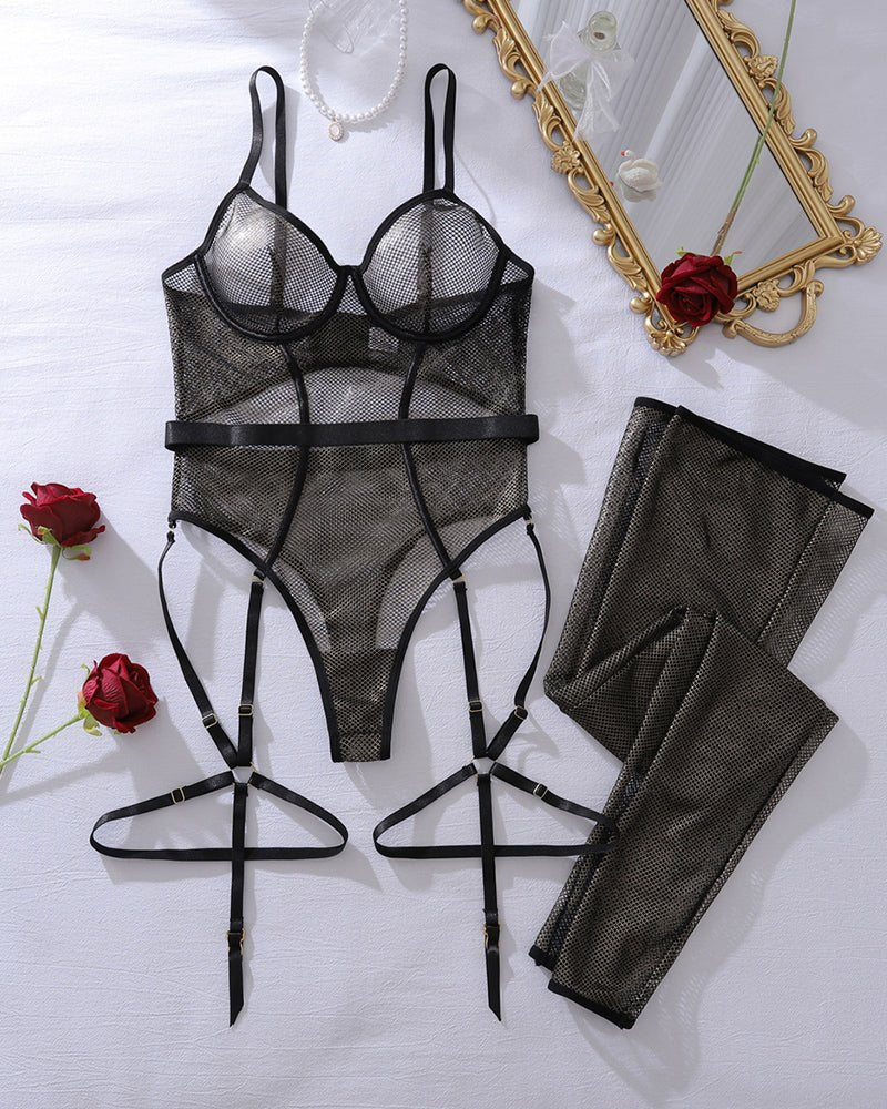 Cutout Fishnet Bodysuit with Stockings - Sexy Bodysuit Lingerie